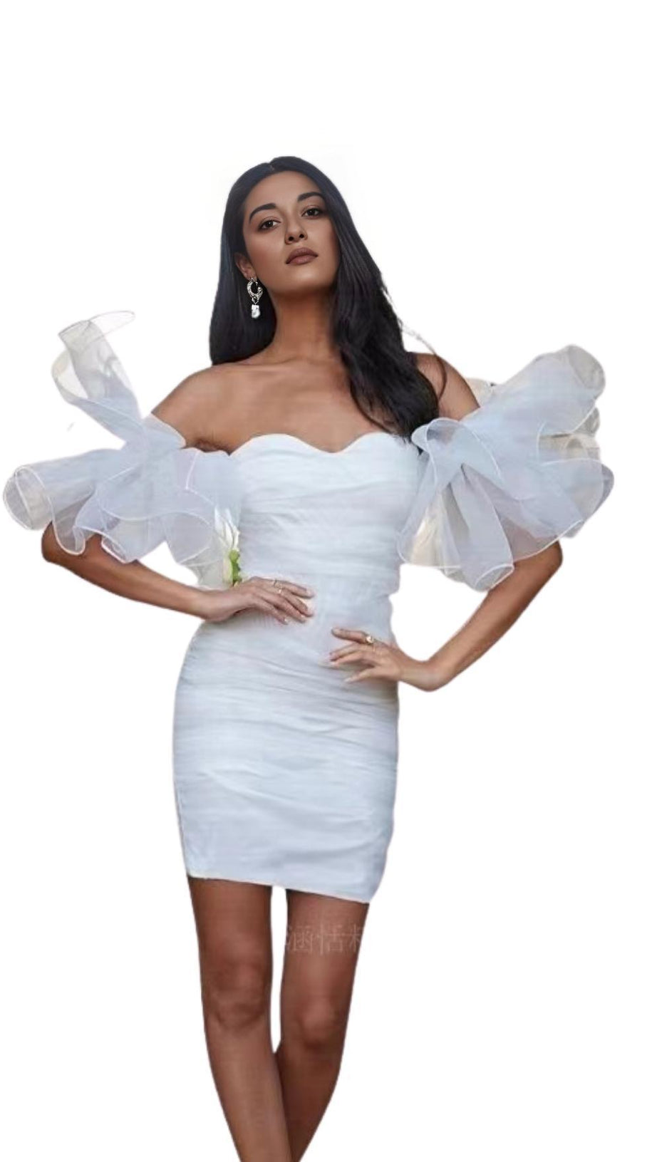 BUBBLE SLEEVE MIDI DRESS IN BLACK