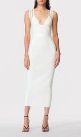 DEEP V MAXI DRESS IN WHITE