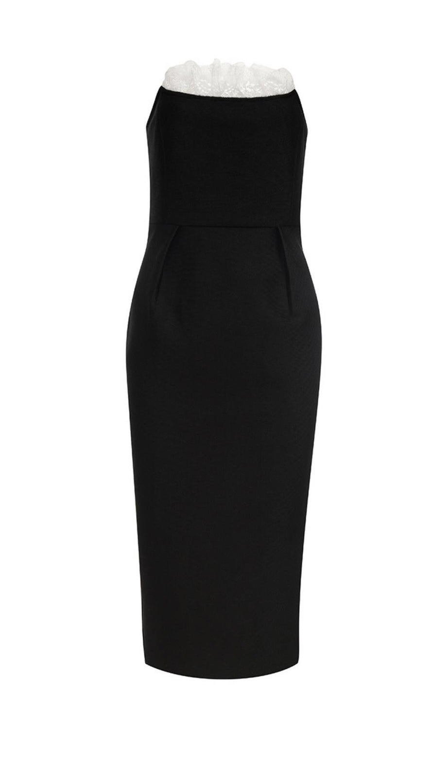 TRÄGERLOSES MIDIKLEID IN SCHWARZ