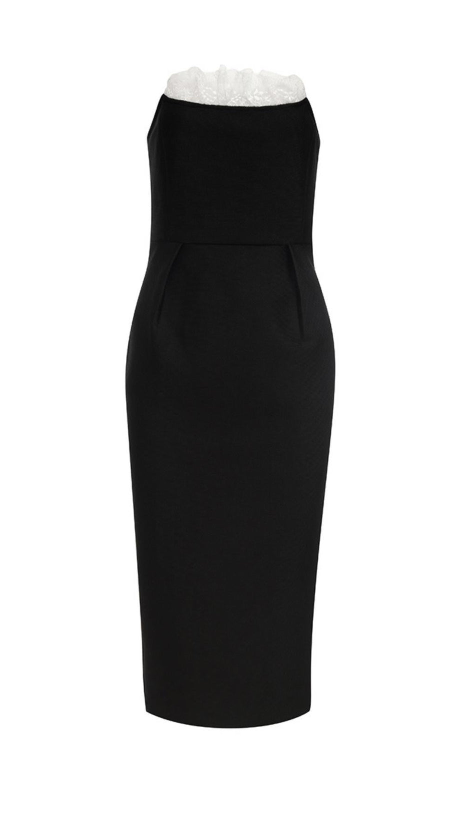 TRÄGERLOSES MIDIKLEID IN SCHWARZ