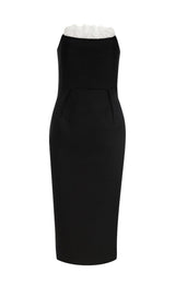 STRAPLESS MIDI DRESS IN BLACK