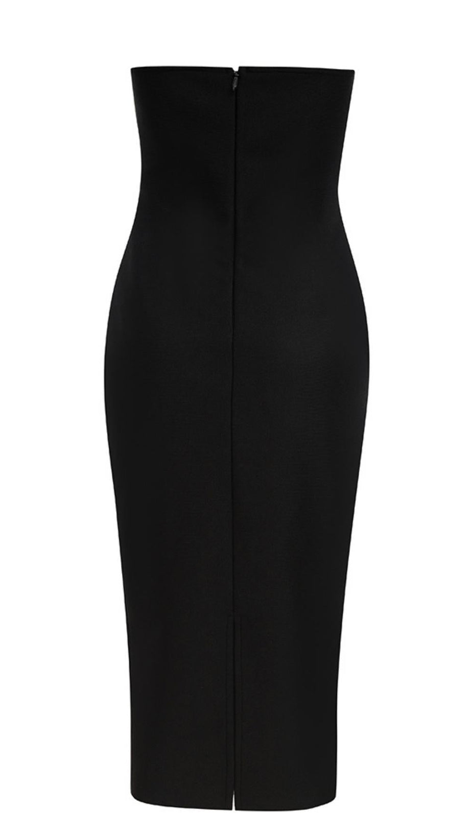 STRAPLESS MIDI DRESS IN BLACK