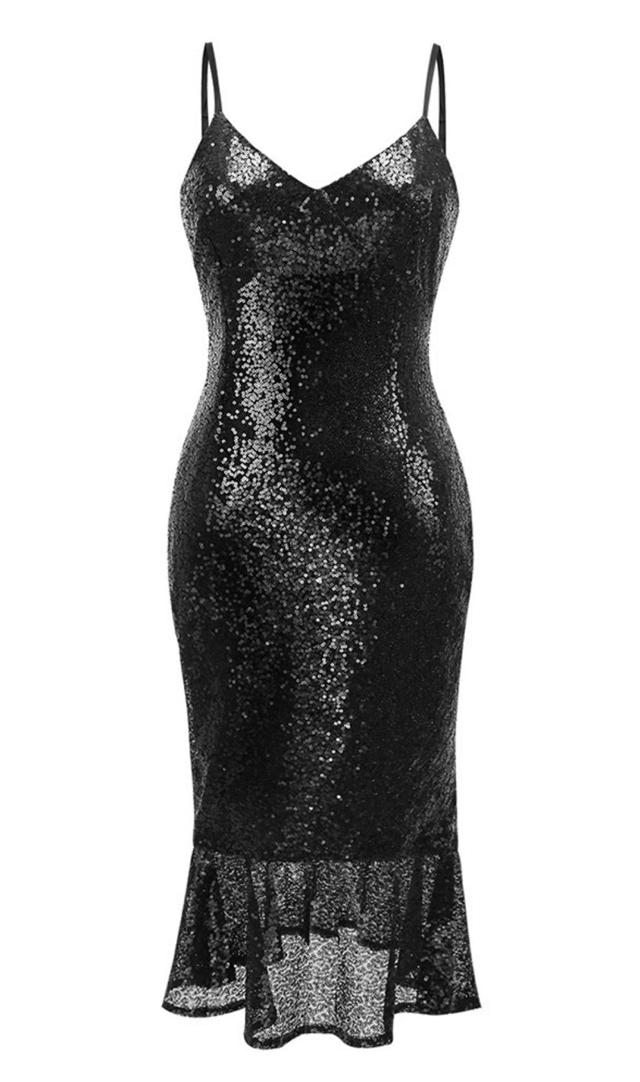 ABITO MIDI CON PAILLETTES NERO