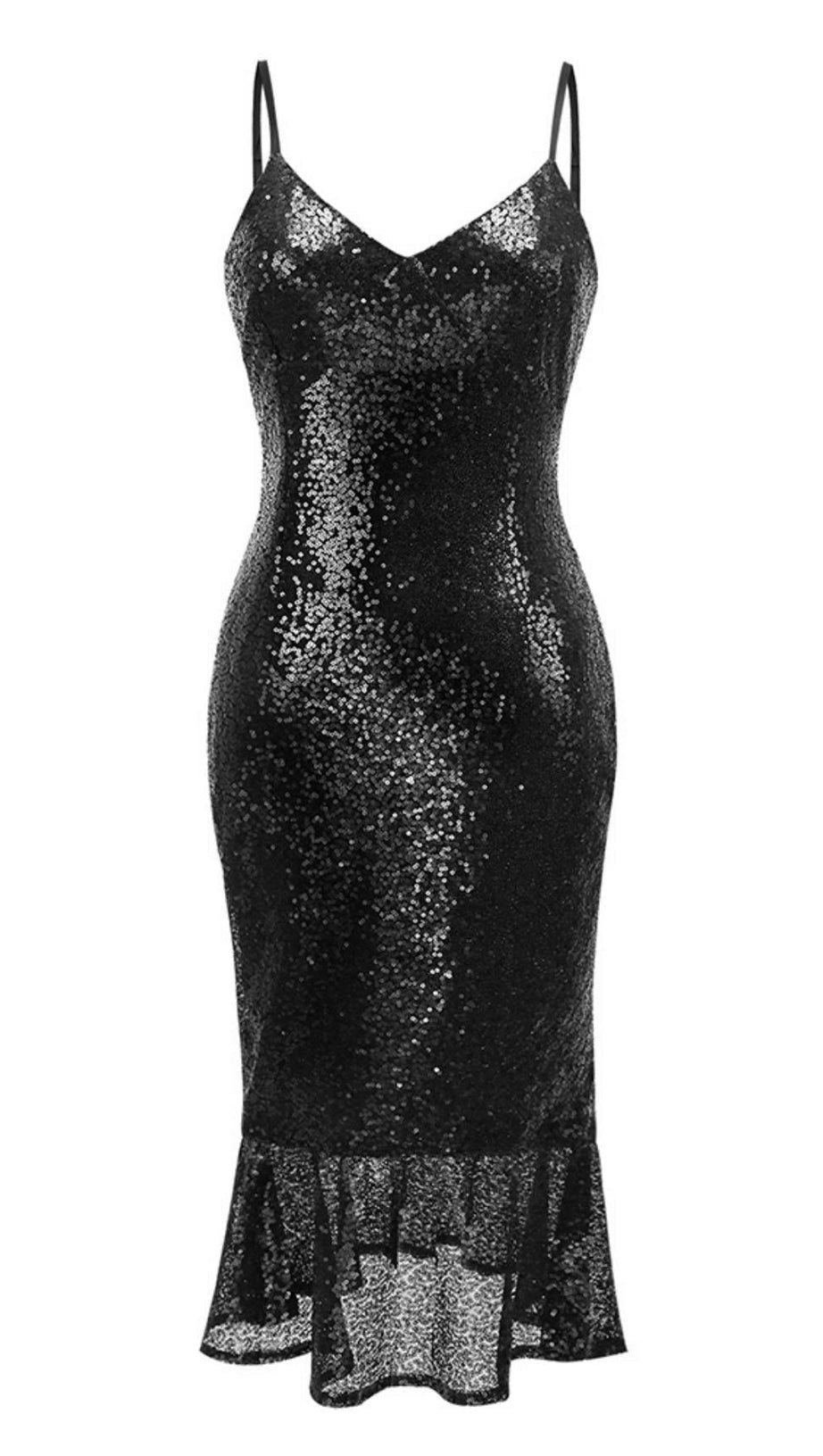 ABITO MIDI CON PAILLETTES NERO