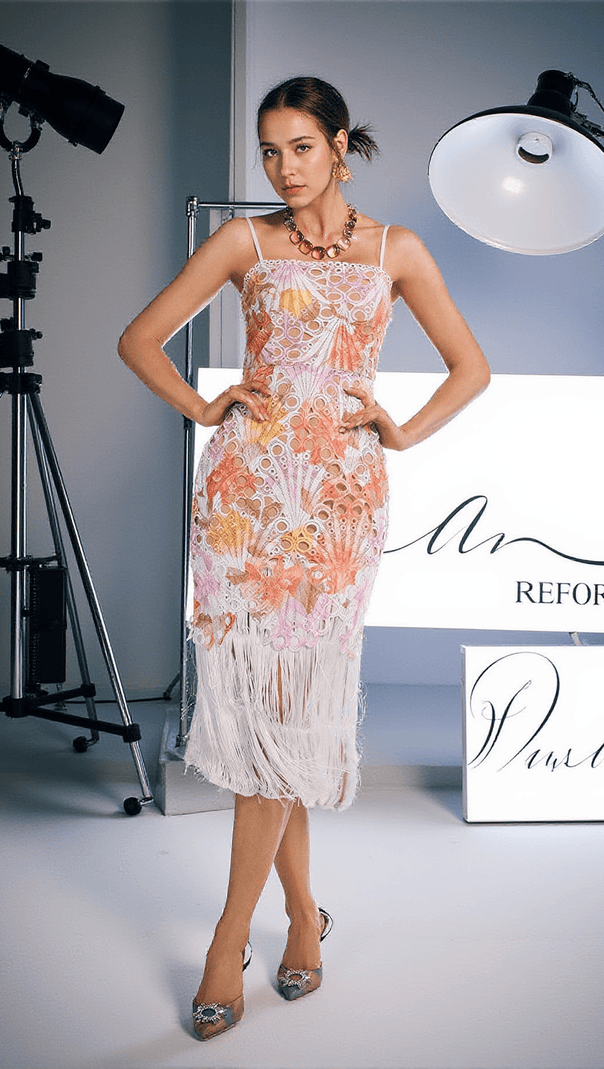 AIIZIE JEZREEL EMBROIDERED HOLLOW FRINGE MIDI DRESS - product image
