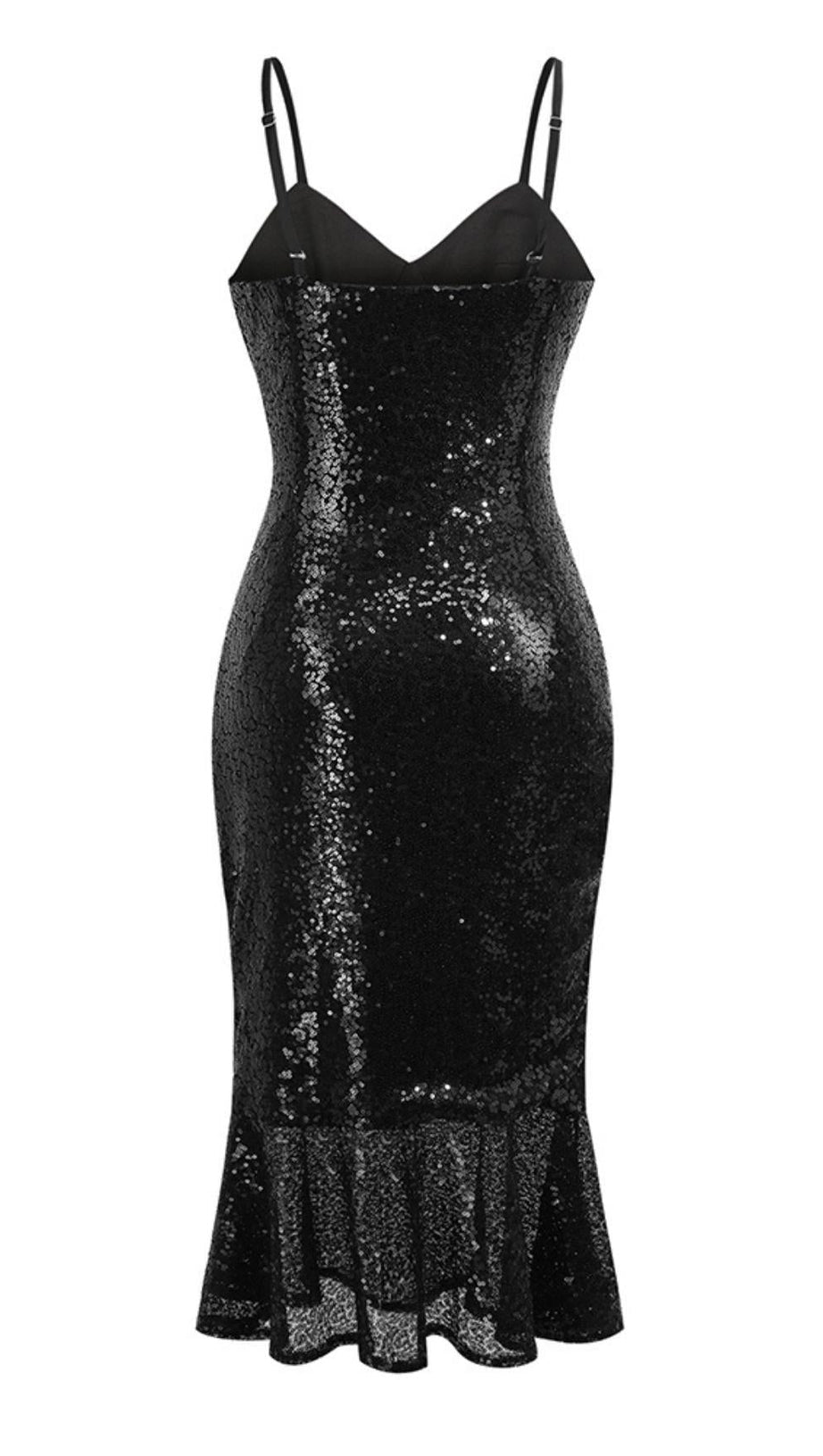 SEQUINS MIDI DRESS IN BLACK