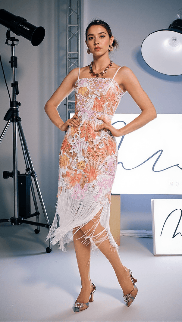 AIIZIE JEZREEL EMBROIDERED HOLLOW FRINGE MIDI DRESS - product image