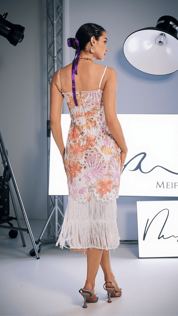 AIIZIE JEZREEL EMBROIDERED HOLLOW FRINGE MIDI DRESS - product image