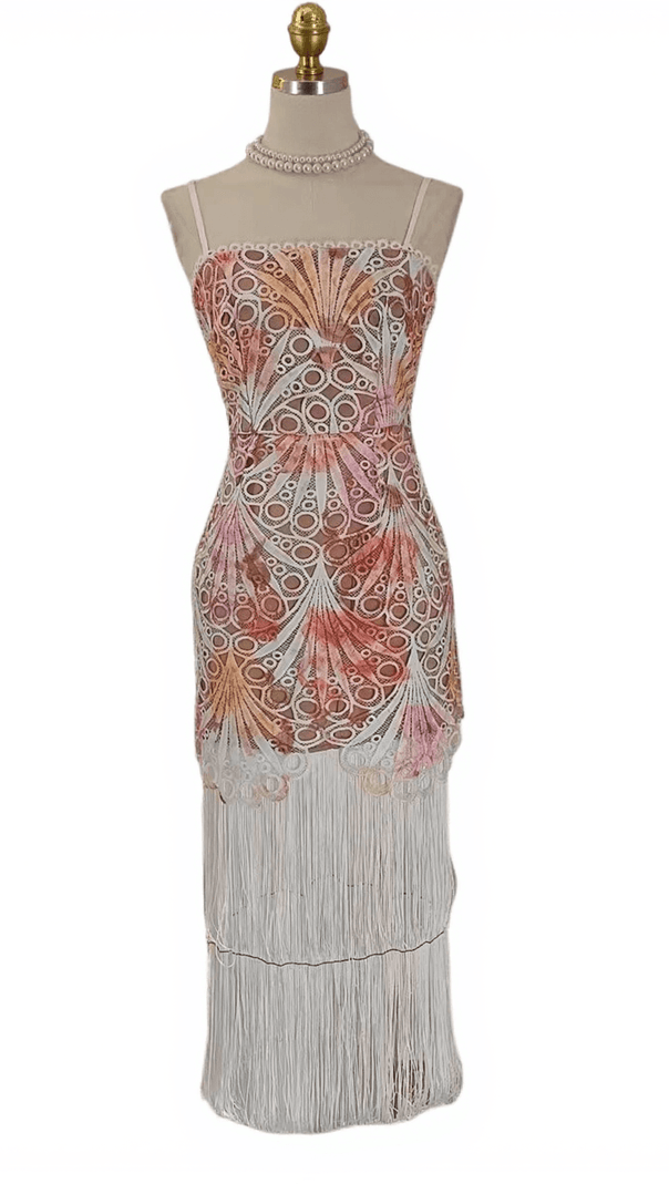 AIIZIE JEZREEL EMBROIDERED HOLLOW FRINGE MIDI DRESS - product image