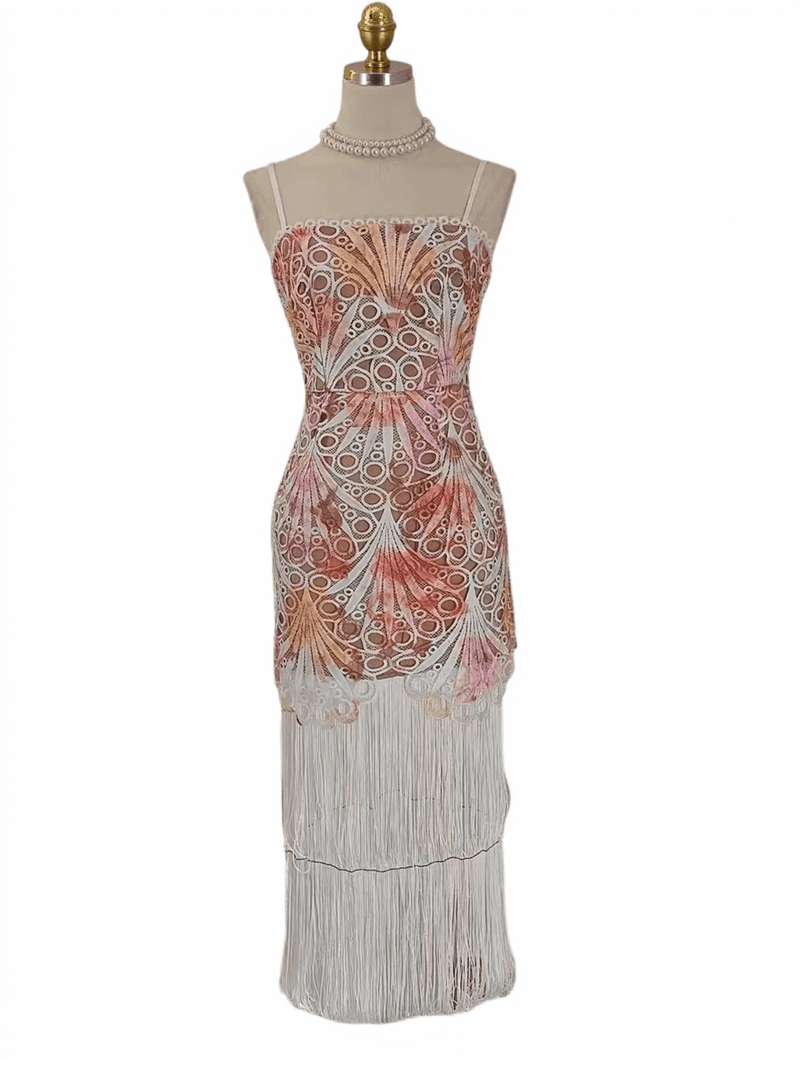 Jezreel Embroidered Hollow Fringe Midi Dress