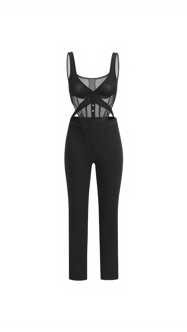 AIIZIE DEVORAH PATCHWORK MESH JUMPSUIT - product image