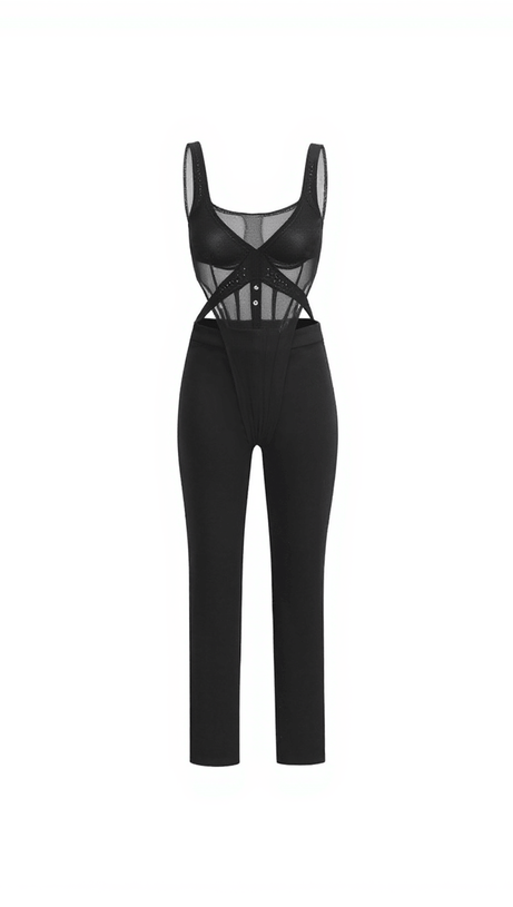 Devorah Patchwork-Overall aus Netzstoff