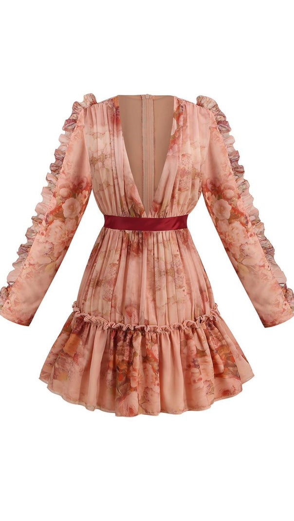 AIIZIE LONG SLEEVE PRINT MINI DRESS IN PINK - product image