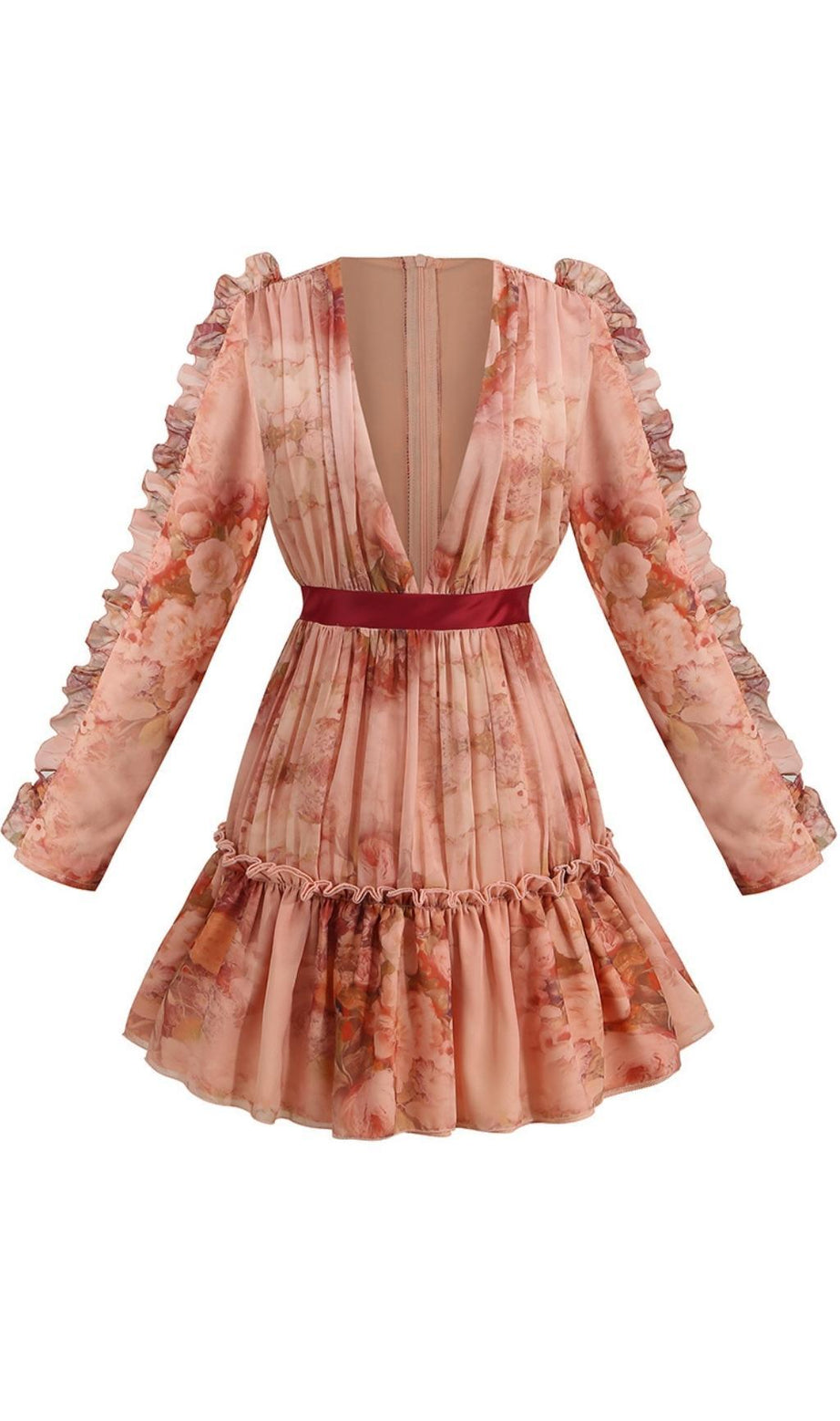 MINI ABITO A MANICHE LUNGHE CON STAMPA ROSA
