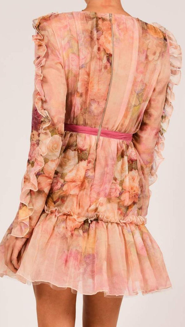 AIIZIE LONG SLEEVE PRINT MINI DRESS IN PINK - product image