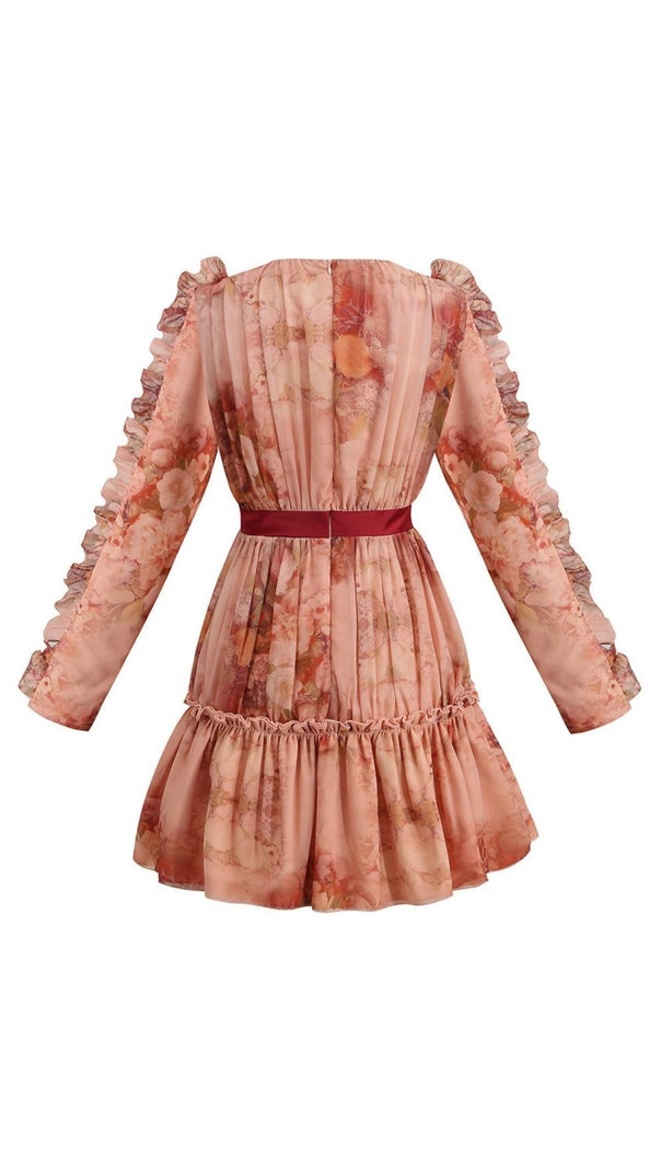 AIIZIE LONG SLEEVE PRINT MINI DRESS IN PINK - product image