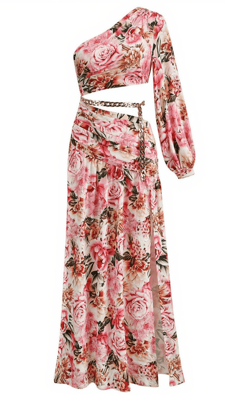 Annabella – One-Shoulder-Maxikleid mit Blumen- und Cut-Outs in Rosa