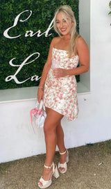 ROSE PRINT SATIN MINI DRESS