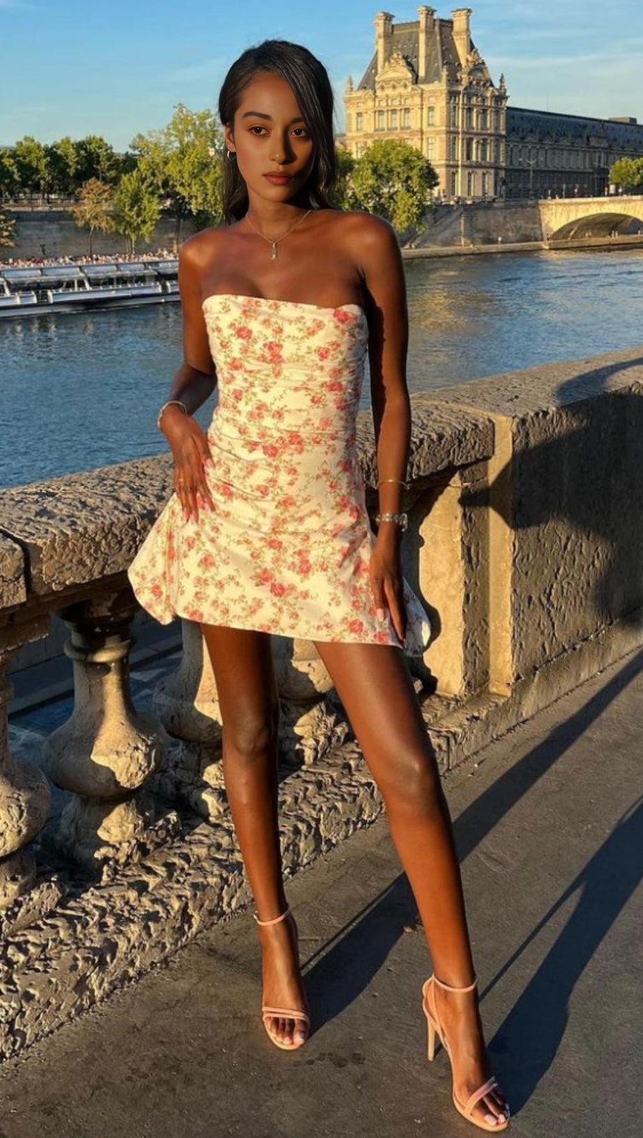 ROSE PRINT SATIN MINI DRESS