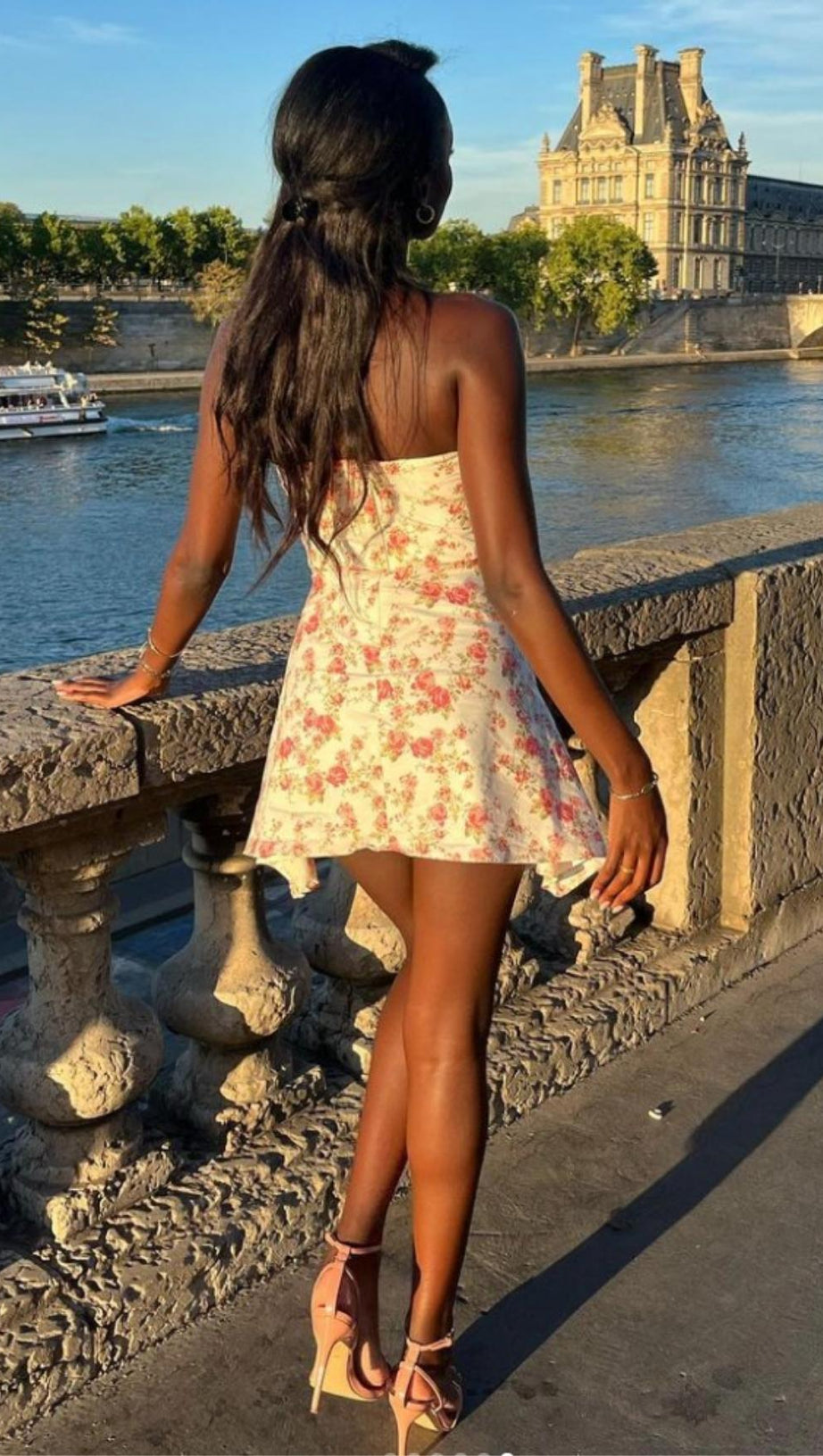 ROSE PRINT SATIN MINI DRESS