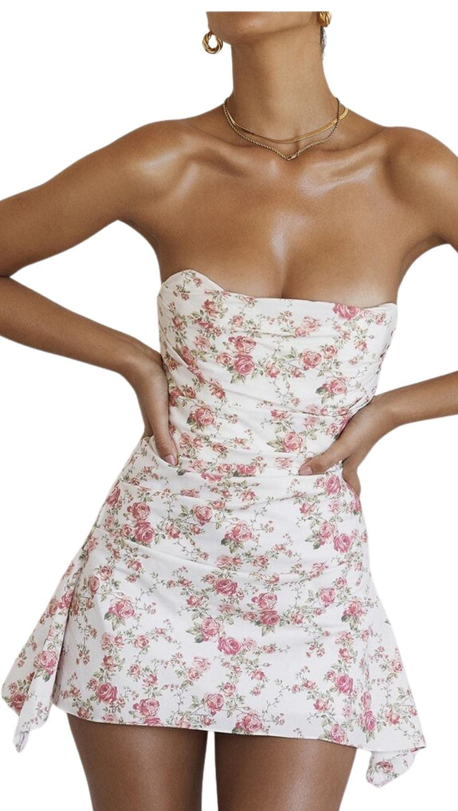 ROSE PRINT SATIN MINI DRESS