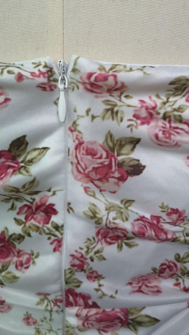 MINI ABITO IN RASO CON STAMPA ROSA