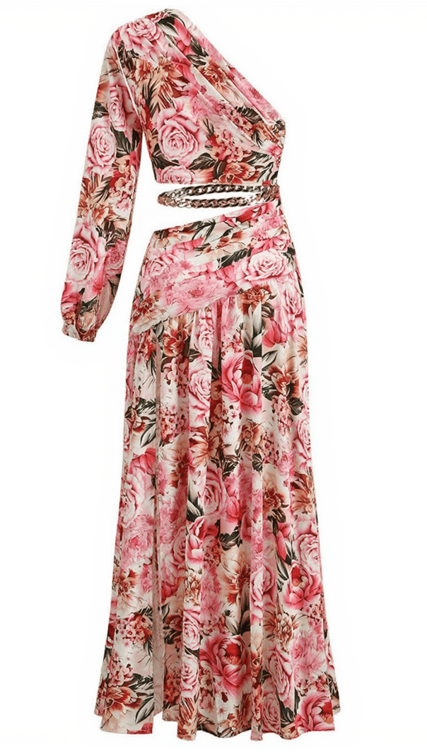 AIIZIE ANNABELLA ONE SHOULDER FLORAL CUTOUT MAXI DRESS IN PINK - product image