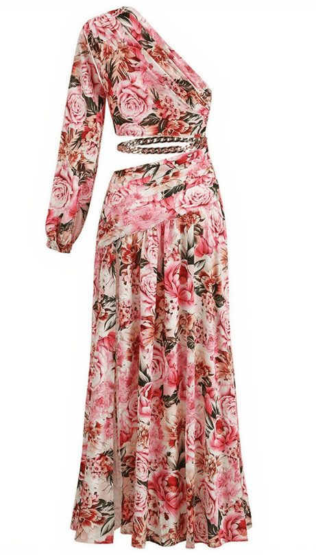 Annabella – One-Shoulder-Maxikleid mit Blumen- und Cut-Outs in Rosa