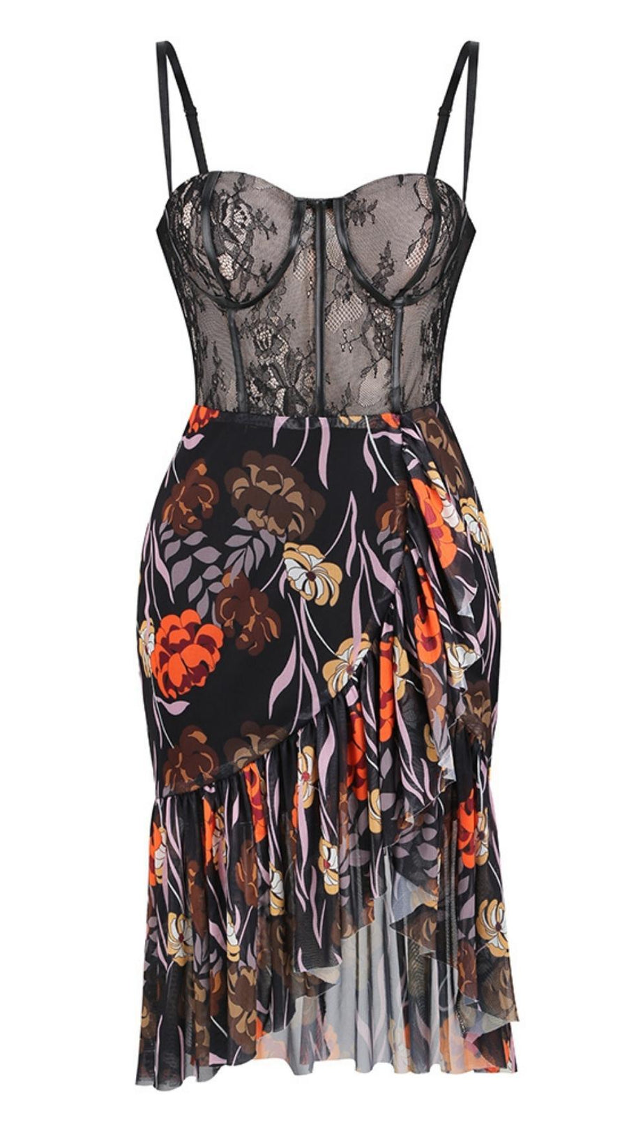 ABITO MIdi IN PIZZO STAMPATO NERO