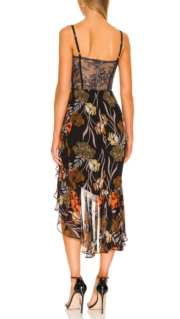 AIIZIE LACE PRINTED MIDI DRESS IN BLACK - product image