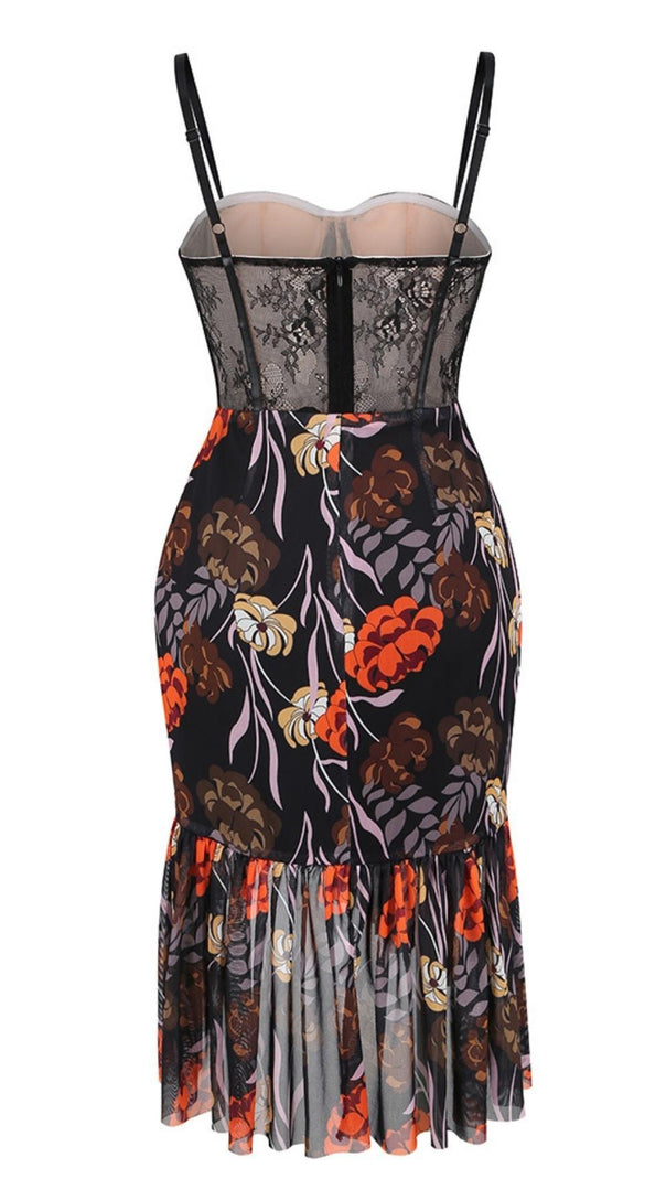AIIZIE LACE PRINTED MIDI DRESS IN BLACK - product image