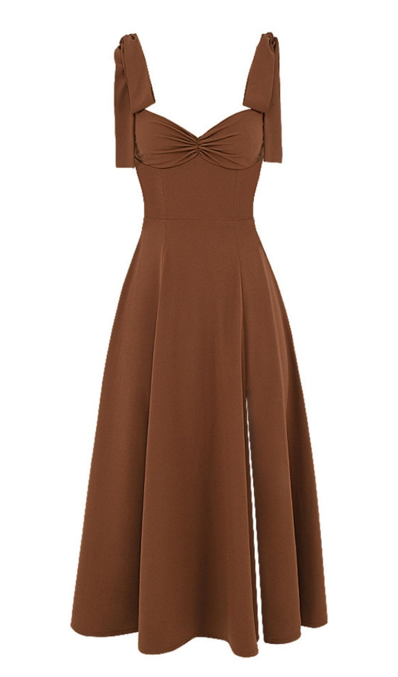 SPLIT MAXI DRESS IN BROWN