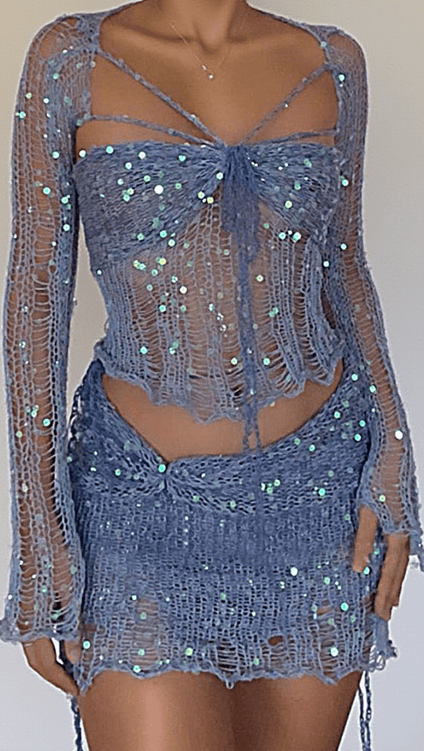 AIIZIE DANAE SEQUIN CROCHET 3 PIECES SETS - product image