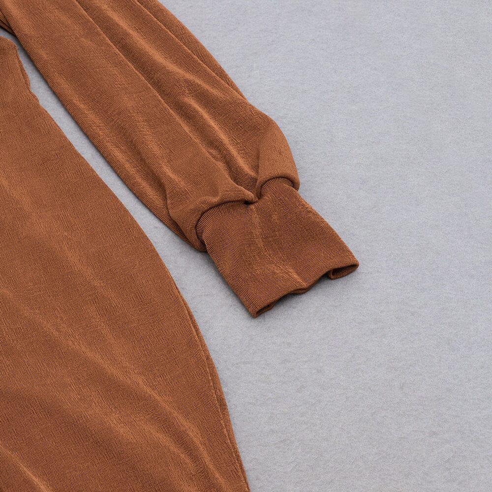 AIIZIE BROWN PLUS SIZE V NECK SLIT BODYCON DRESS - product image