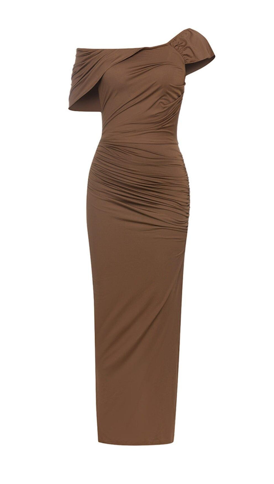 BRAUNES EINSCHULTER-HÜFTENBETONTES KLEID