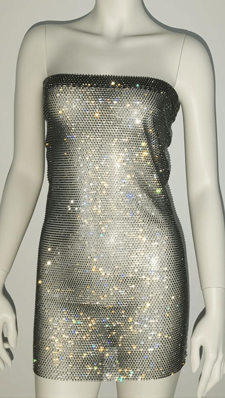 DUSKA FISHNET RHINESTONE COCKTAIL DRESS