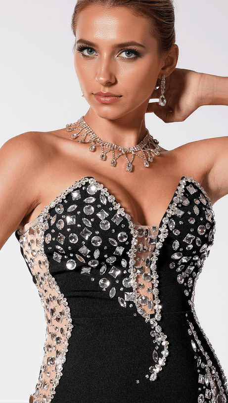 DARKLYNNE STRAPLESS BEAD MAXI DRESS