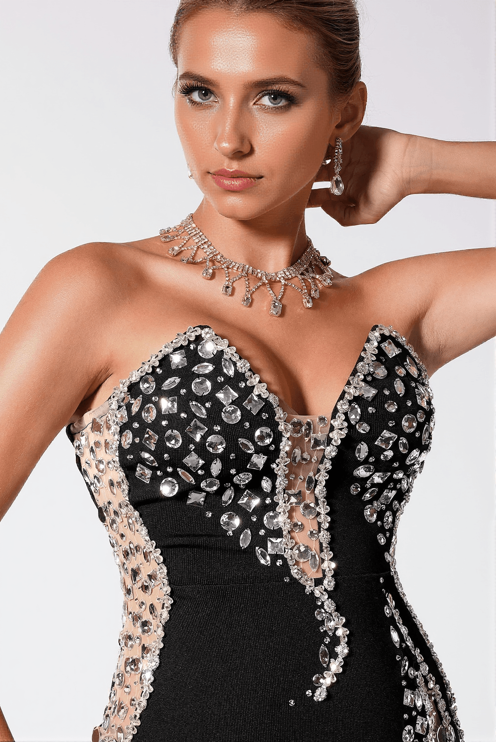 DARKLYNNE STRAPLESS BEAD MAXI DRESS