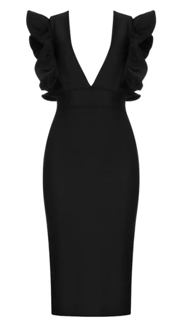 AIIZIE DEEP V MIDI DRESS IN BLACK - product image