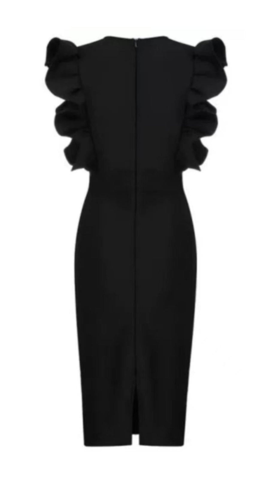 DEEP V MIDI DRESS IN BLACK