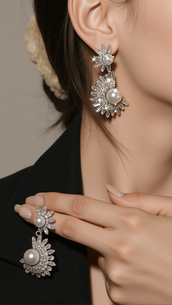 AIIZIE ALAYA FLORAL RHINSTONE PEARL EARRINGS - product image