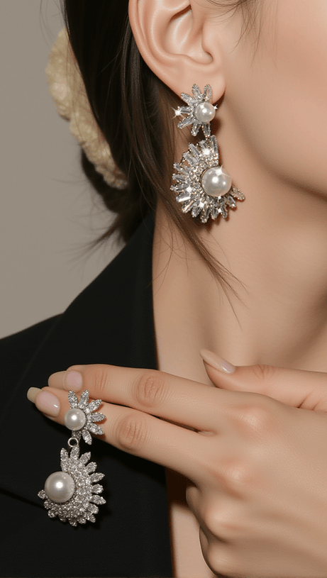 ALAYA FLORAL RHINSTONE PEARL EARRINGS