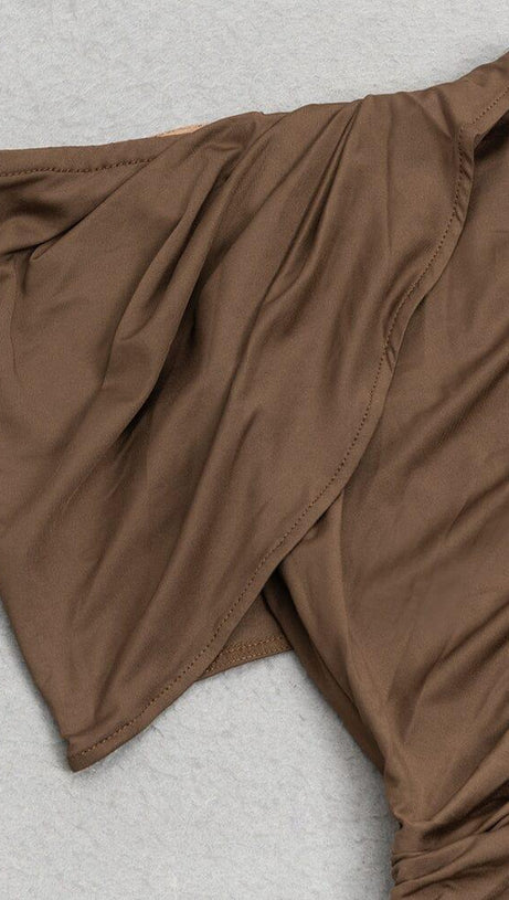 BROWN ONE-SHOULDER HIP-HUGGING DRESS