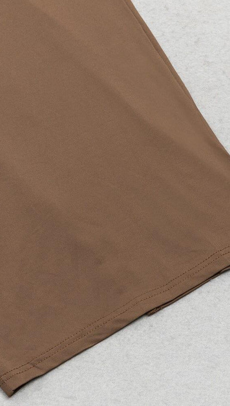 BROWN ONE-SHOULDER HIP-HUGGING DRESS