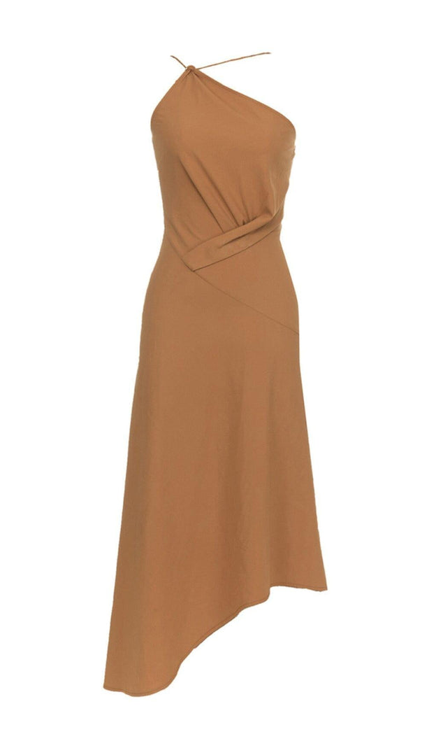 AIIZIE BROWN ONE SHOULDER SLEEVELESS CASUAL DRESS - product image