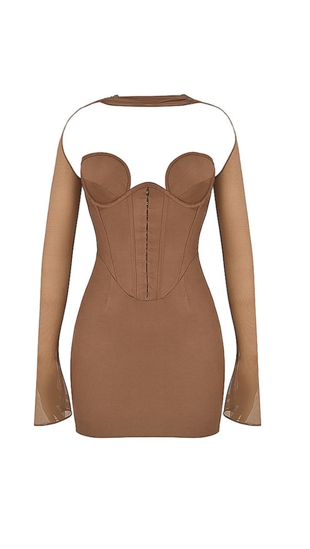 AIIZIE LONG SLEEVE MINI DRESS IN BROWN - product image