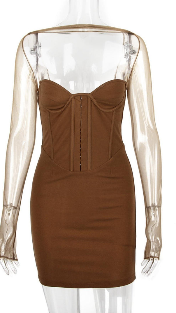AIIZIE LONG SLEEVE MINI DRESS IN BROWN - product image