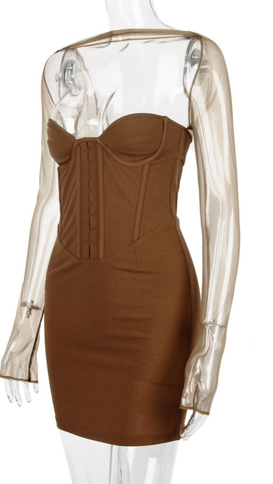 LONG SLEEVE MINI DRESS IN BROWN