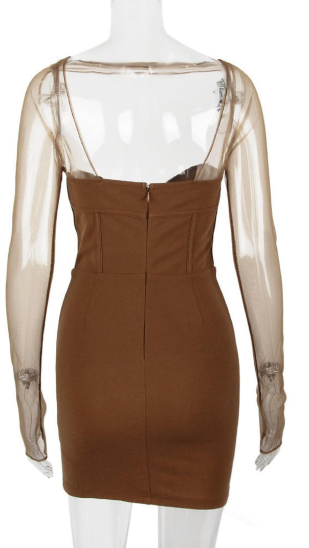 AIIZIE LONG SLEEVE MINI DRESS IN BROWN - product image