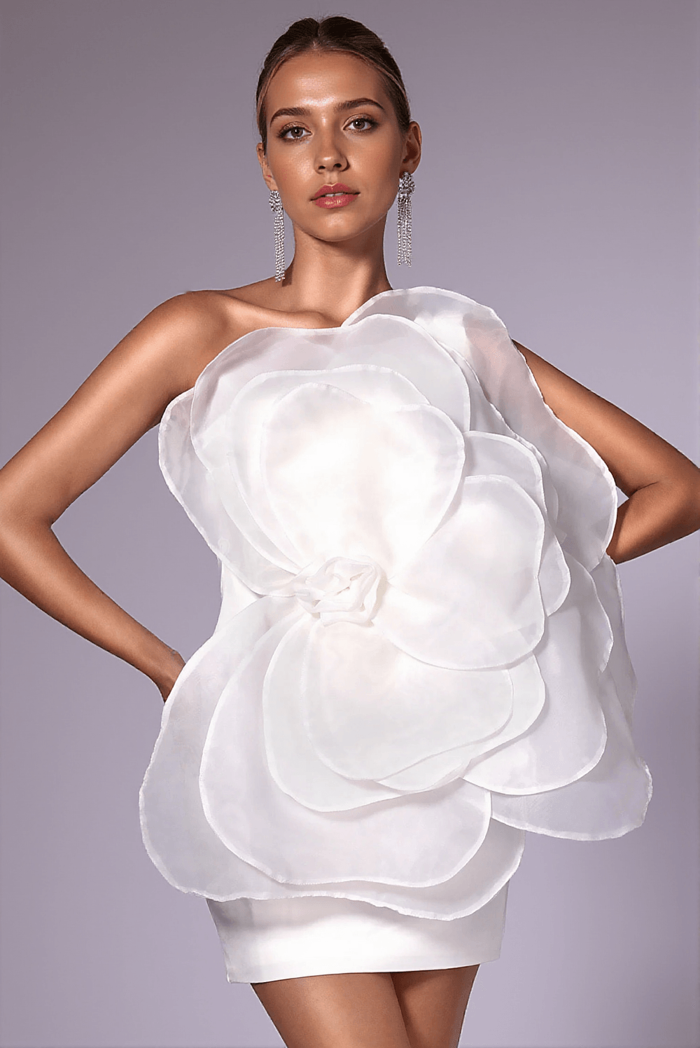 CRYSTAL ONE SHOULDER 3D FLORAL DRESS